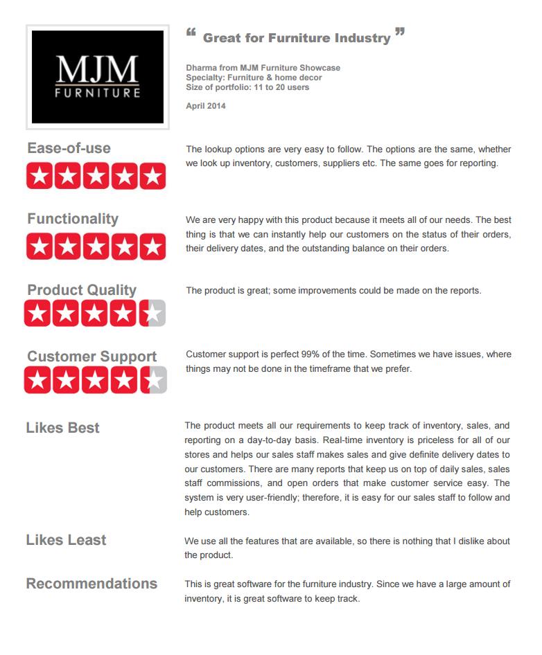 Furniture retail store POS